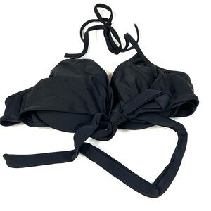 Y2K Victorias Secret 34B Wrap Halter Bikini Top Solid Black Underwire #3615